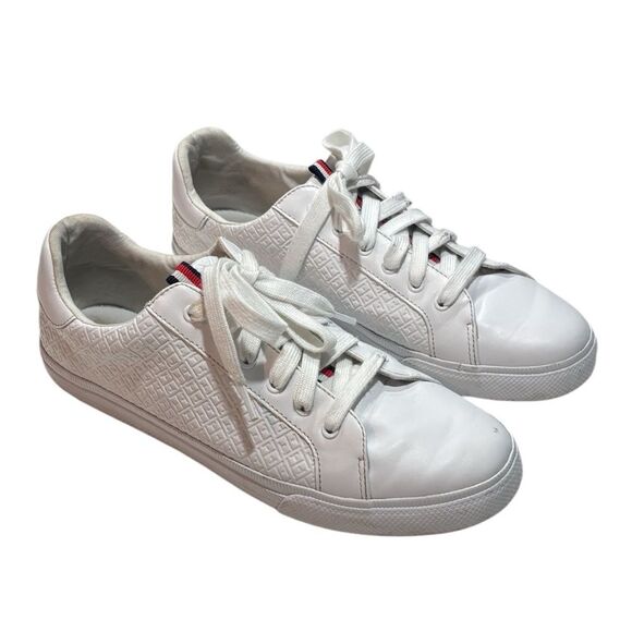 TOMMY HILFIGER | Women's Embossed White Trainers Fashion Sneakers Athletic Shoes - Picture 2 of 12